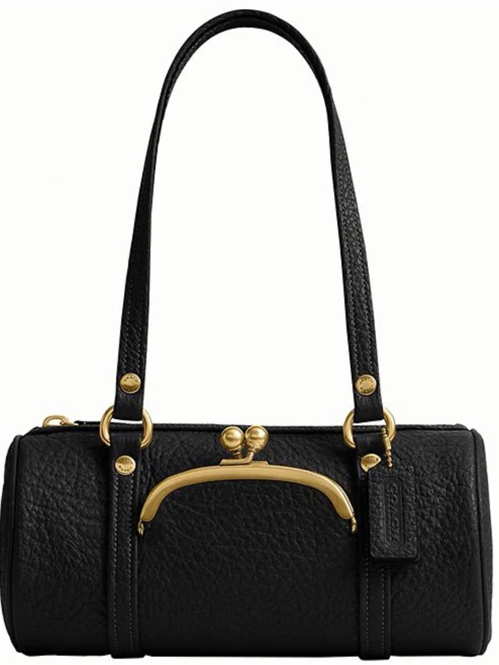 Black Coach Kisslock Barrel Bag 28 with Gold Hardware